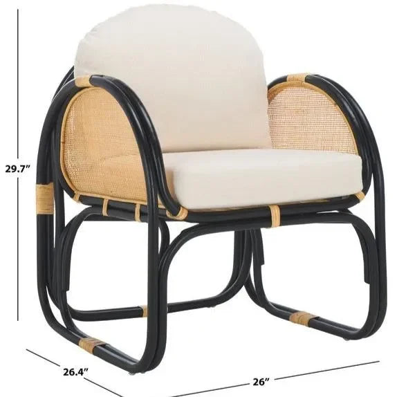 Constella Rattan Accent Chair in White/Black with Cushion - The Mayfair Hall