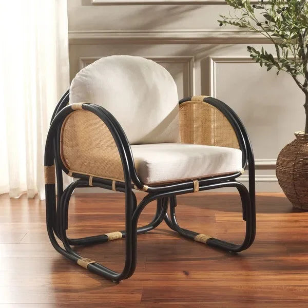 Constella Rattan Accent Chair in White/Black with Cushion - The Mayfair Hall