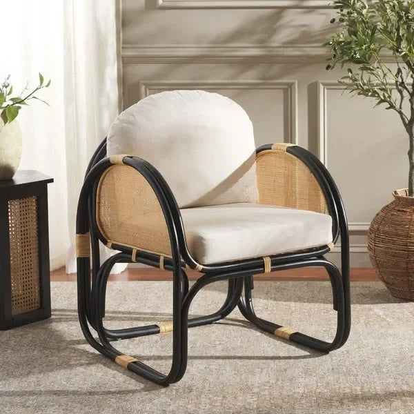 Constella Rattan Accent Chair in White/Black with Cushion - The Mayfair Hall