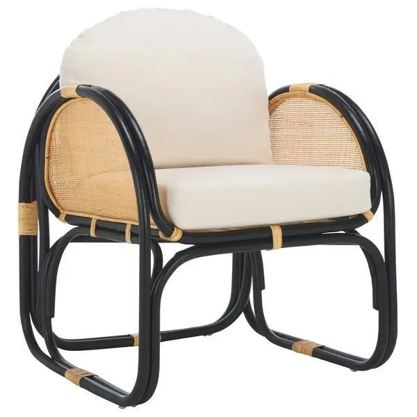 Constella Rattan Accent Chair in White/Black with Cushion - The Mayfair Hall