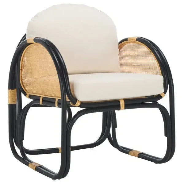 Constella Rattan Accent Chair in White/Black with Cushion - The Mayfair Hall