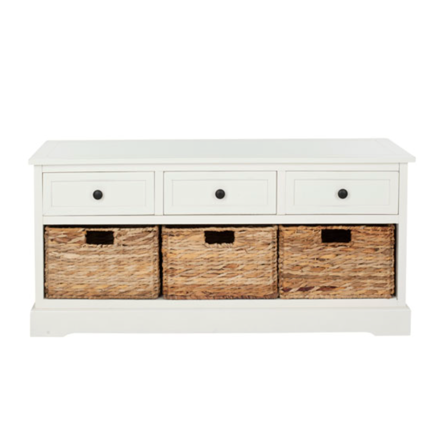 Damien 3 Drawer Storage Bench in Distressed Cream