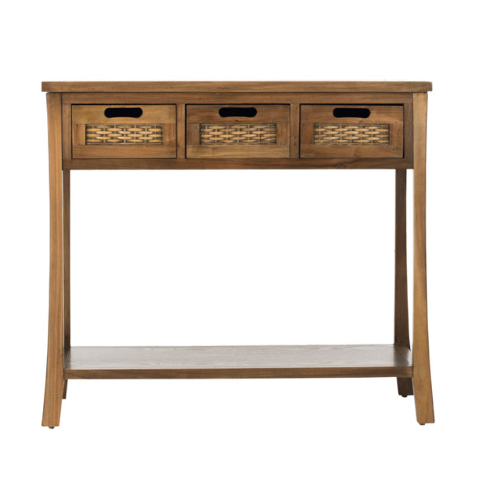 Autumn Elm Wood 3 Drawer Console in Oak with Curved Legs