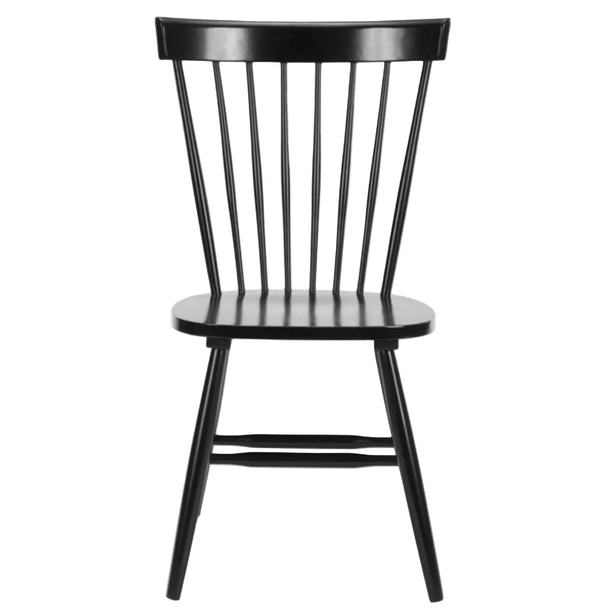 Black wooden chair with slatted backrest on a white background