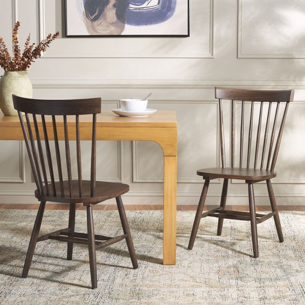 Parker Wood Spindle Back Dining Chair in Dark Walnut (Set of 2)
