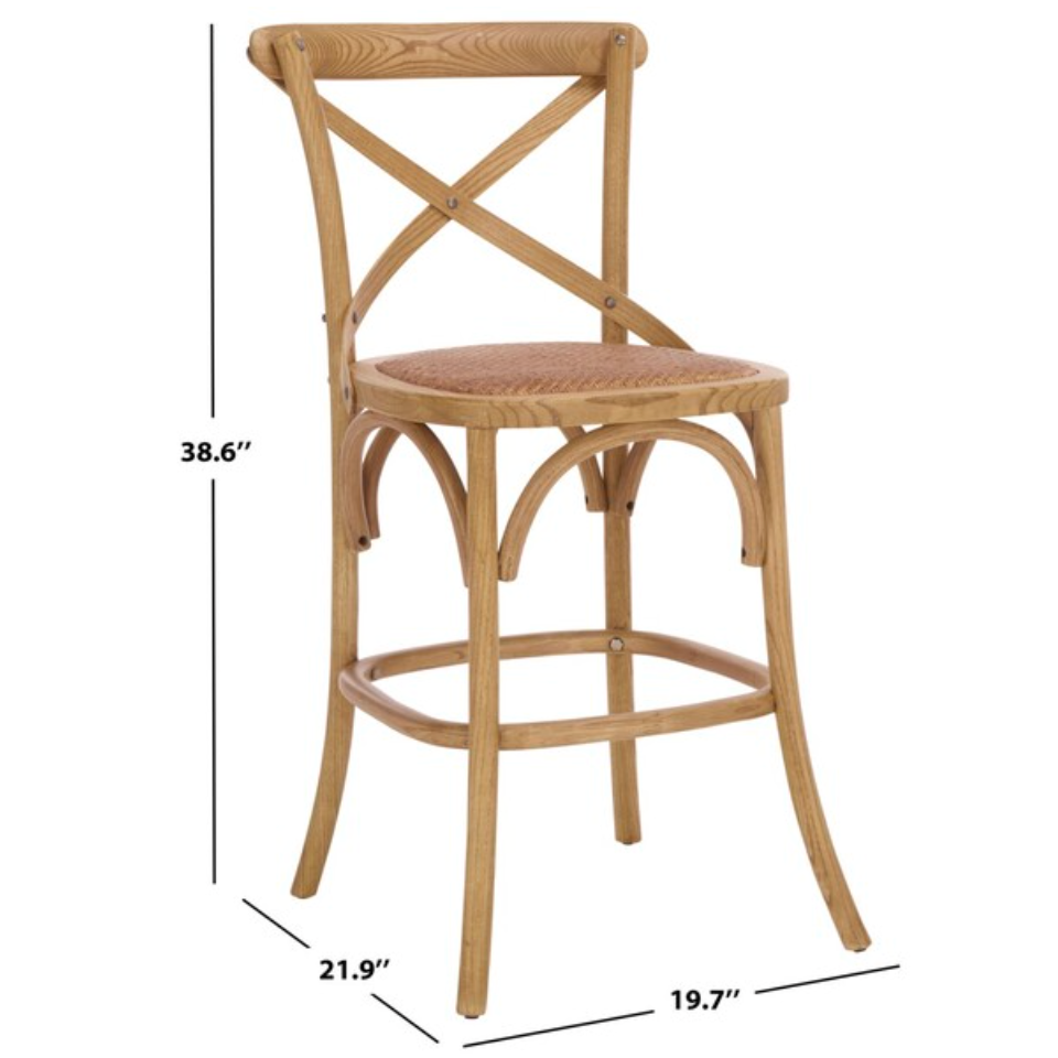 Franklin Oak Counter Stool in Weathered Oak with Rattan Seat