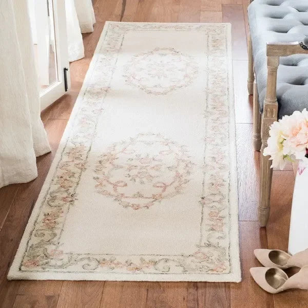 Aubusson Wool Rug in Ivory and Pink - The Mayfair Hall