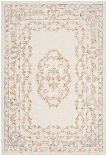 Aubusson Wool Rug in Ivory and Pink - The Mayfair Hall