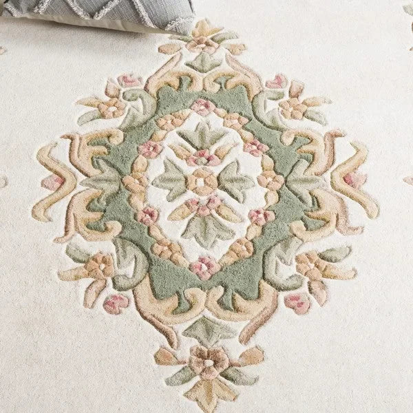 Aubusson Wool Rug in Ivory and Green - The Mayfair Hall