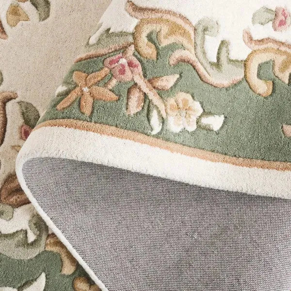 Aubusson Wool Rug in Ivory and Green - The Mayfair Hall