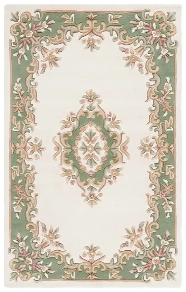 Aubusson Wool Rug in Ivory and Green - The Mayfair Hall