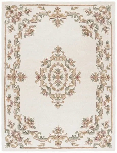 Aubusson Wool Rug in Ivory and Green - The Mayfair Hall