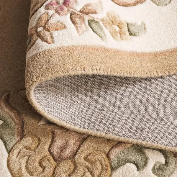 Aubusson Wool Rug in Beige and Ivory - The Mayfair Hall