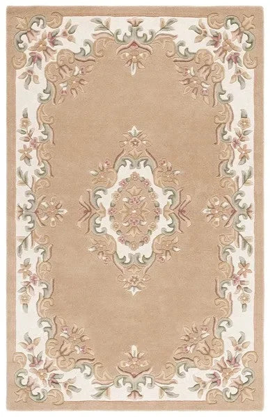Aubusson Wool Rug in Beige and Ivory - The Mayfair Hall