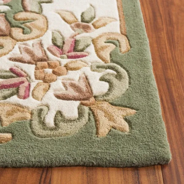 Aubusson Wool Rug in Green and Ivory - The Mayfair Hall