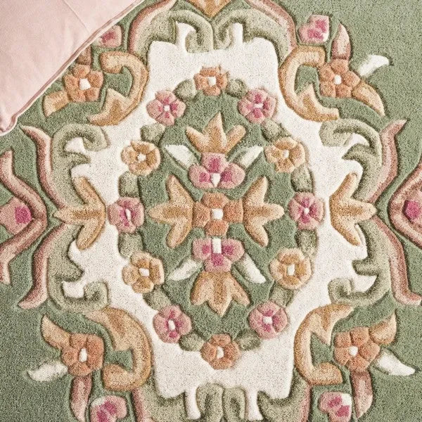 Aubusson Wool Rug in Green and Ivory - The Mayfair Hall