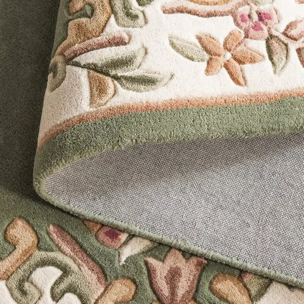 Aubusson Wool Rug in Green and Ivory - The Mayfair Hall