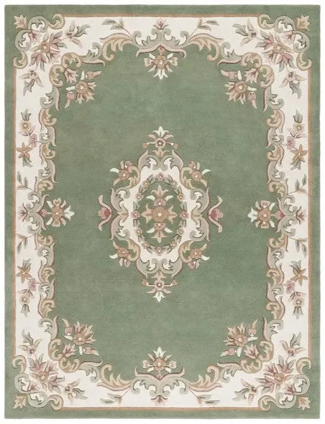 Aubusson Wool Rug in Green and Ivory - The Mayfair Hall
