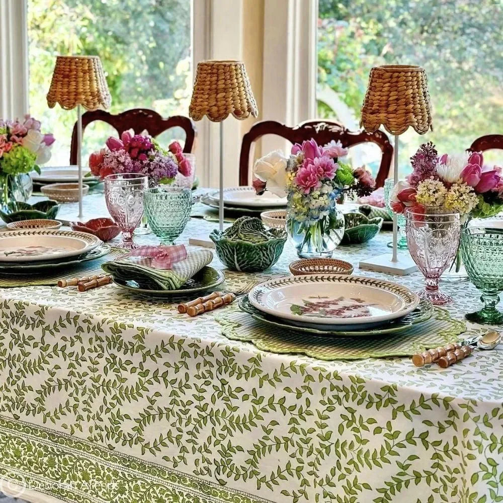 Green Leaves Cotton Tablecloth - The Mayfair Hall