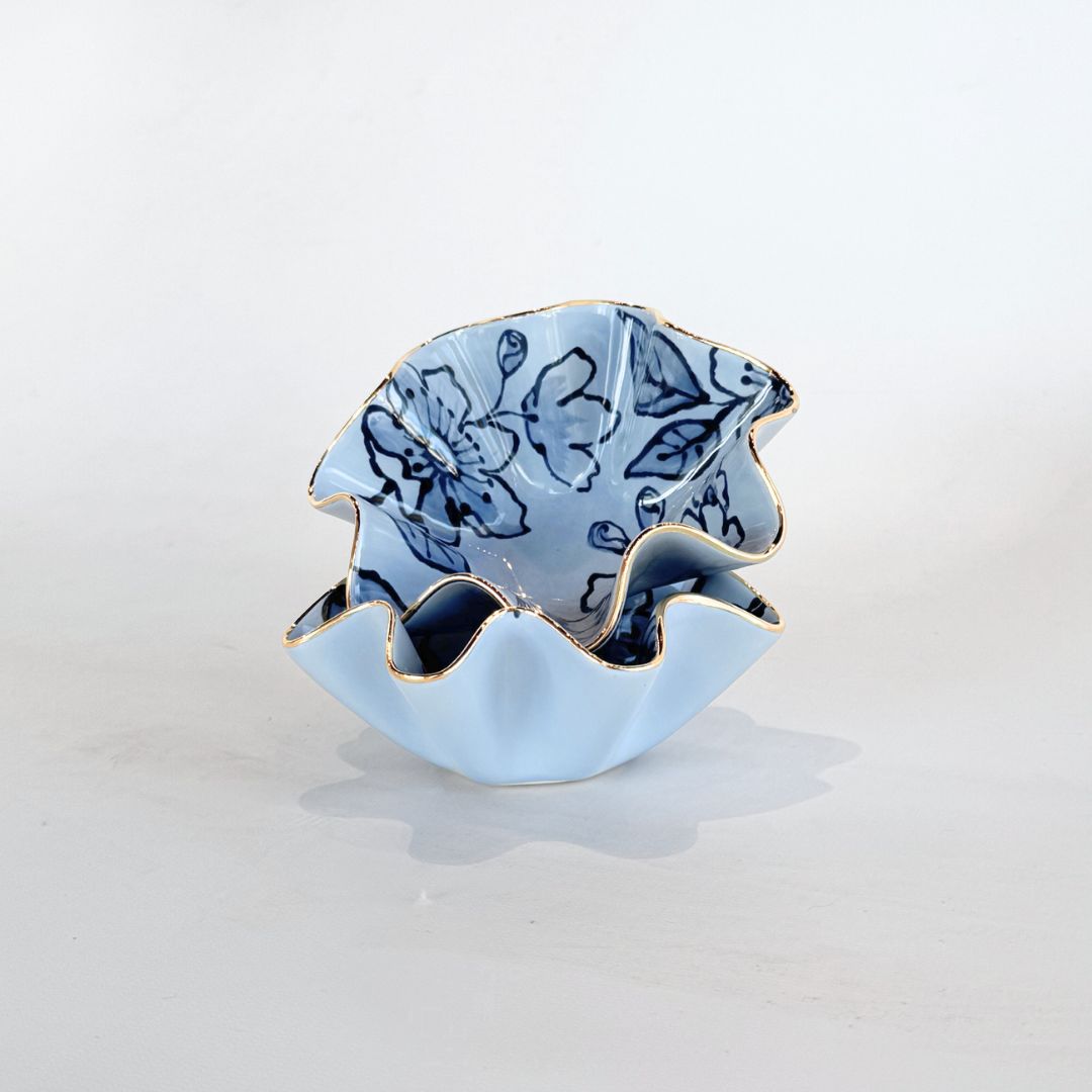 Adorn Blue Blossom Chinoiserie Wavy Bowls