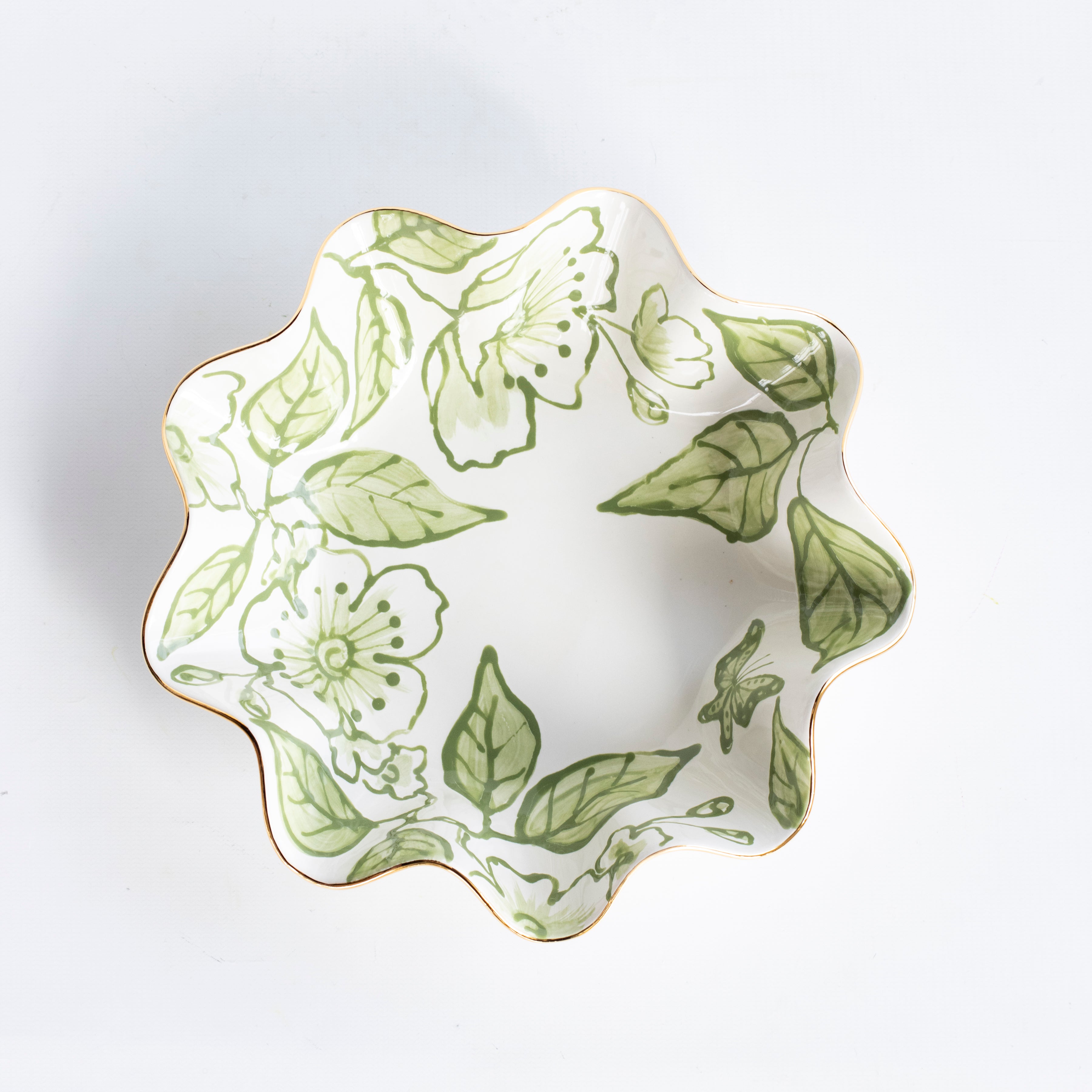 Allora Green Blossom Chinoiserie Wavy Bowls