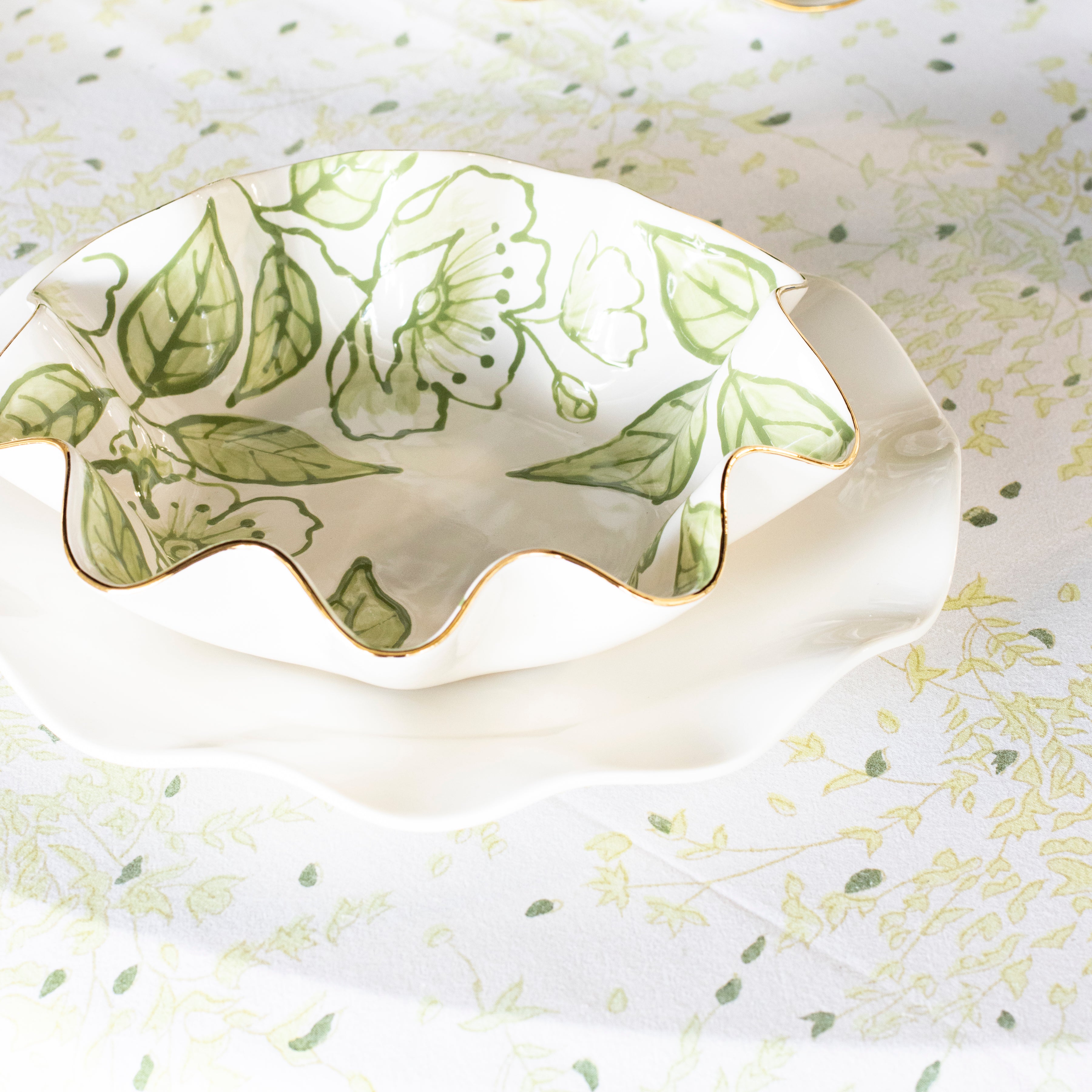 Allora Green Blossom Chinoiserie Wavy Bowls