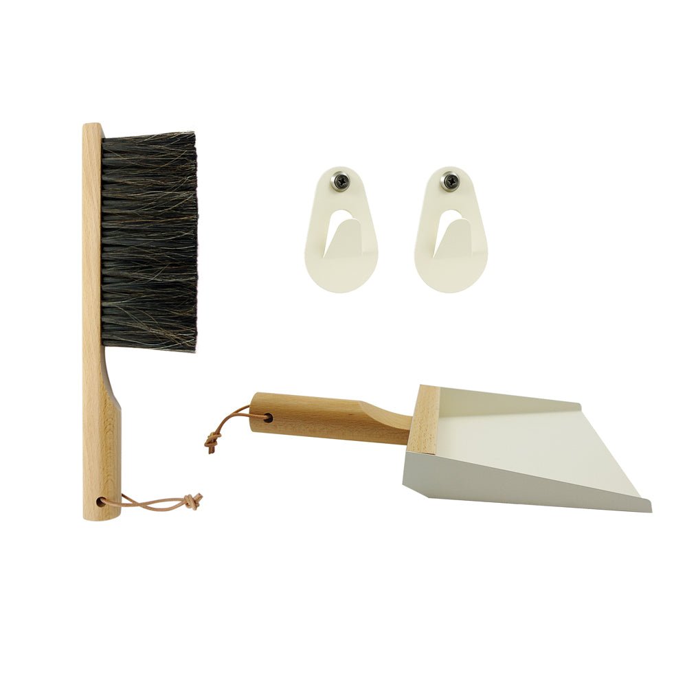 Andree Jardin "Mr & Mrs Clynk" Cream Hand Brush, Dustpan and Wall Hooks