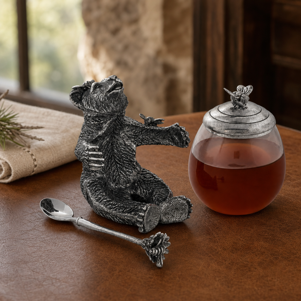 Pewter Bear Honey Pot