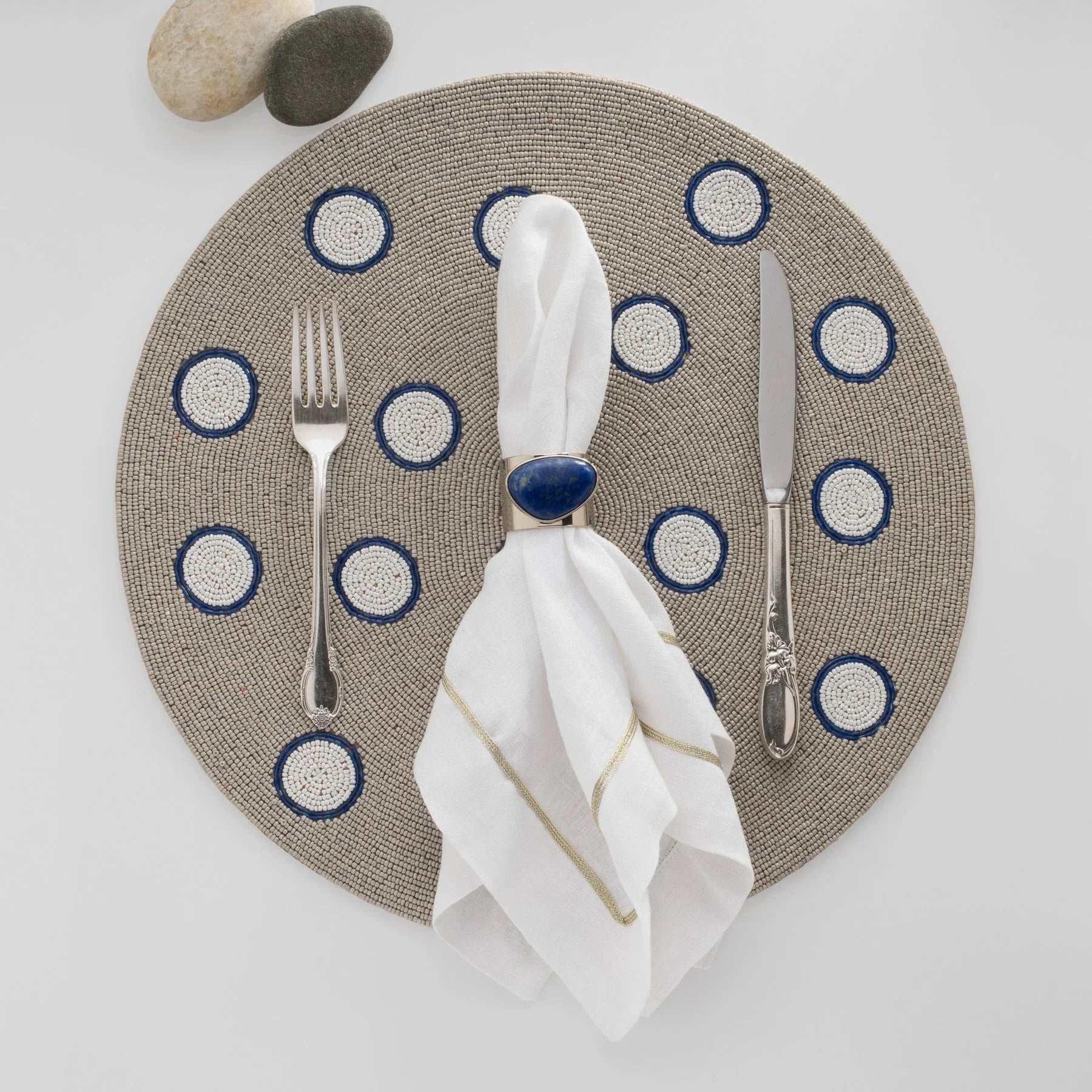 Gilt edge shell napkin rings, lapis lazuli, set of two - The Mayfair Hall
