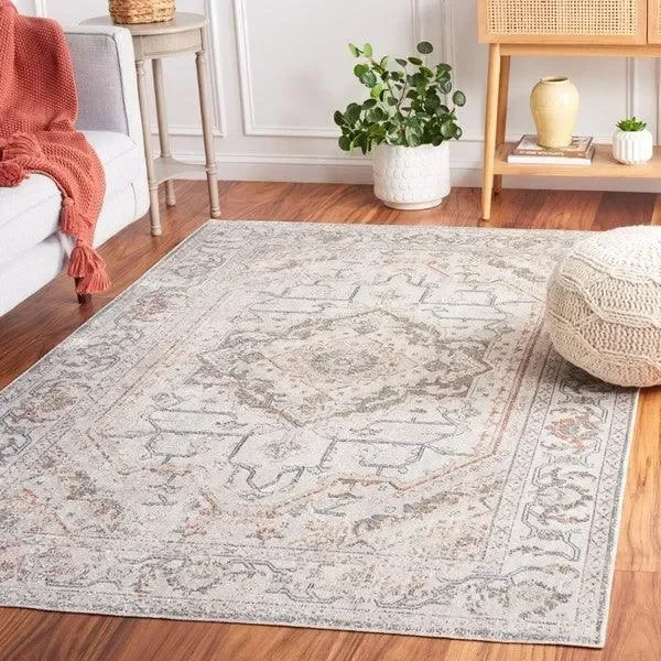 Baltimore Polyester Rug in Light Gray and Rust - The Mayfair Hall