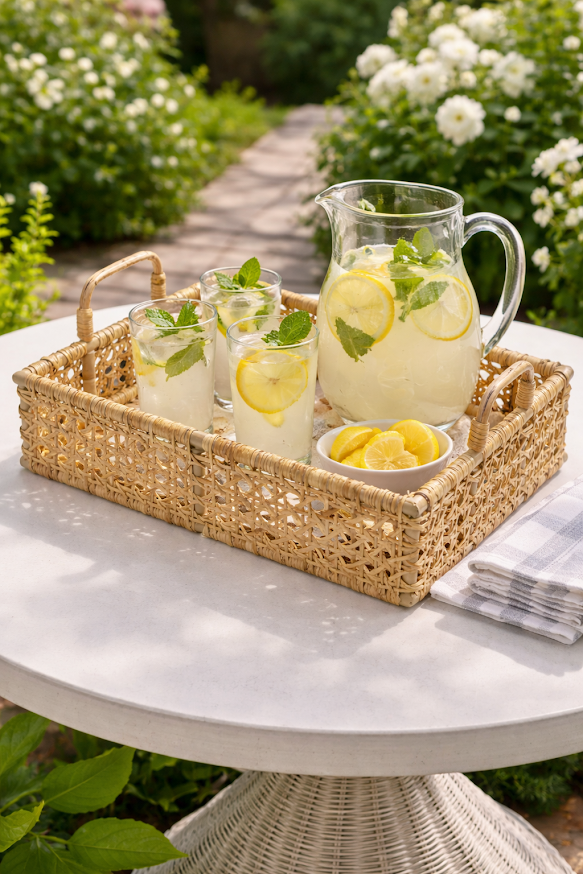 Rectangular Woven Cane Serving Tray