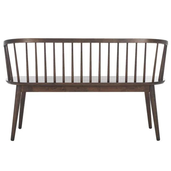 Blanchard Wood Bench in Dark Walnut with Curved Spindle Back - The Mayfair Hall