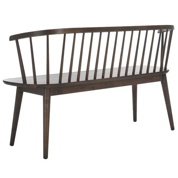 Blanchard Wood Bench in Dark Walnut with Curved Spindle Back - The Mayfair Hall