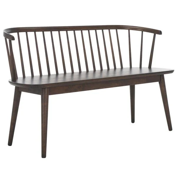 Blanchard Wood Bench in Dark Walnut with Curved Spindle Back - The Mayfair Hall