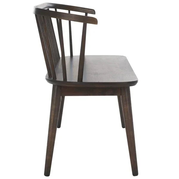 Blanchard Wood Bench in Dark Walnut with Curved Spindle Back - The Mayfair Hall