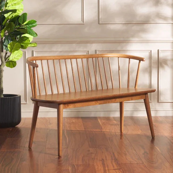 Blanchard Wood Bench in Honey with Spindle Back - The Mayfair Hall