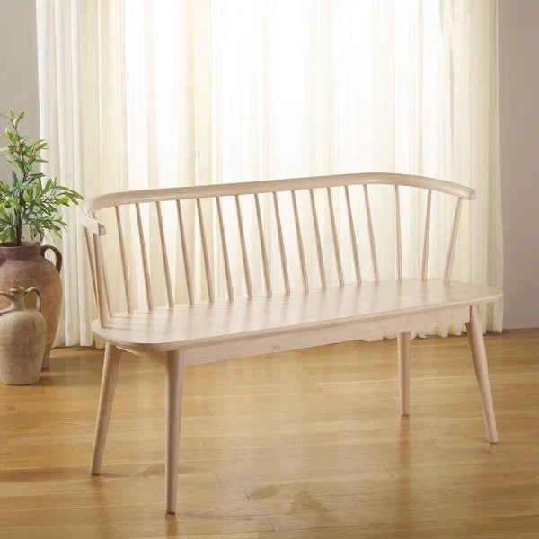 Blanchard Wood Bench in White-Washed with Spindle Back - The Mayfair Hall