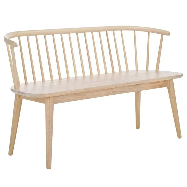 Blanchard Wood Bench in White-Washed with Spindle Back - The Mayfair Hall