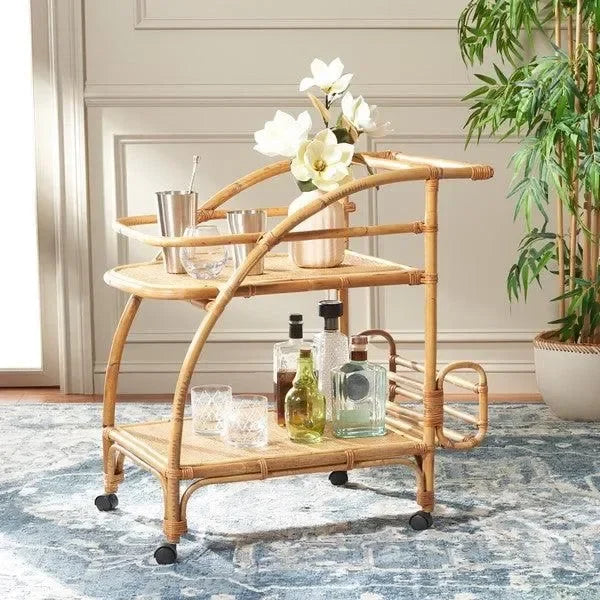 Treise Rattan Bar Cart in Natural - The Mayfair Hall