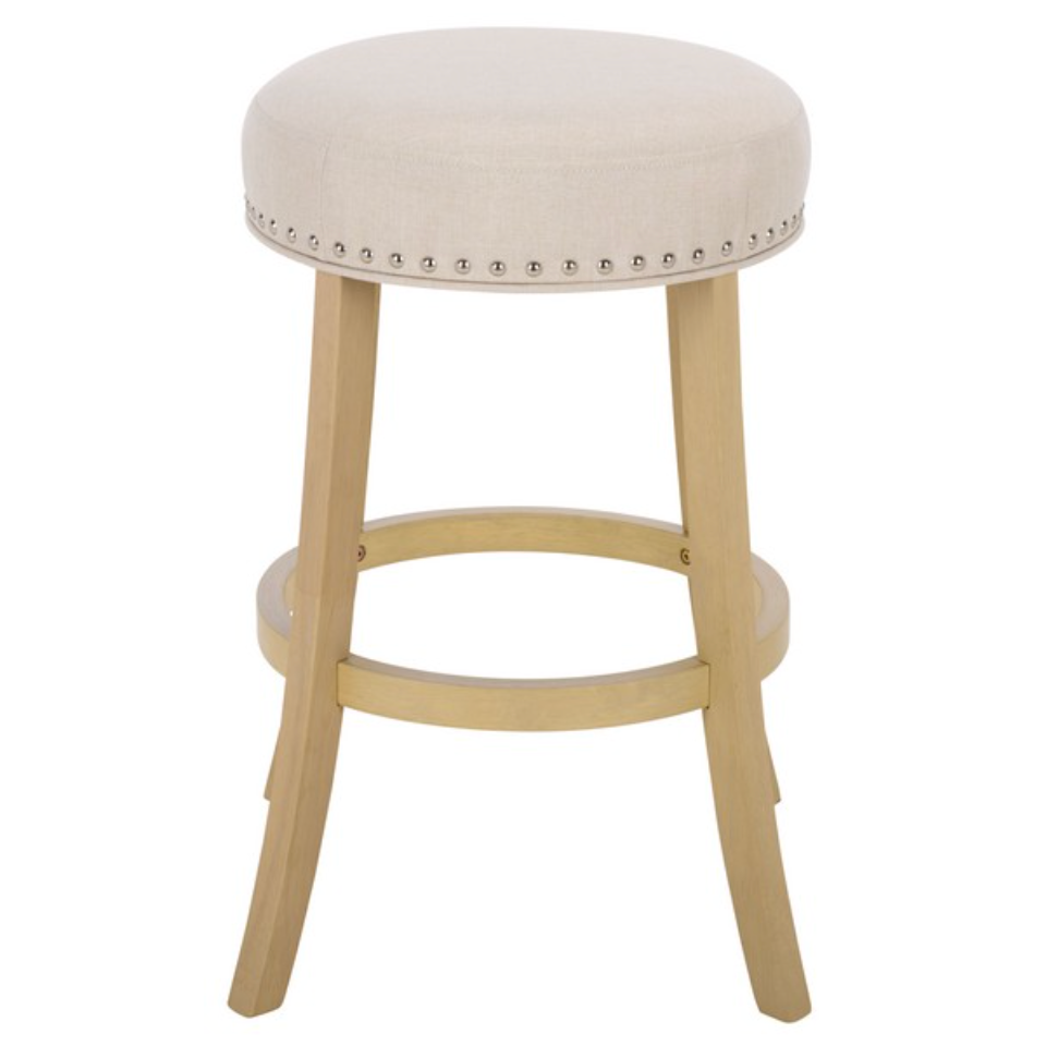 Amato Counter Stool in Natural with Cream Upholstery and Nail Head Trim