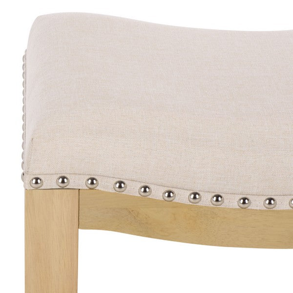 Amabi Bar Stool in Natural with Cream Upholstery and Nail Head Trim