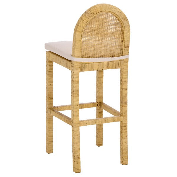 Tojo Cane Round Back Bar Stool in Natural and White