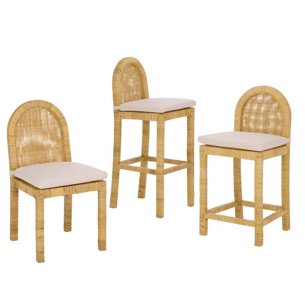 Tojo Cane Round Back Bar Stool in Natural and White