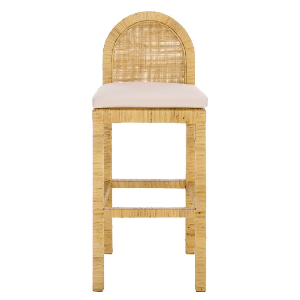 Tojo Cane Round Back Bar Stool in Natural and White