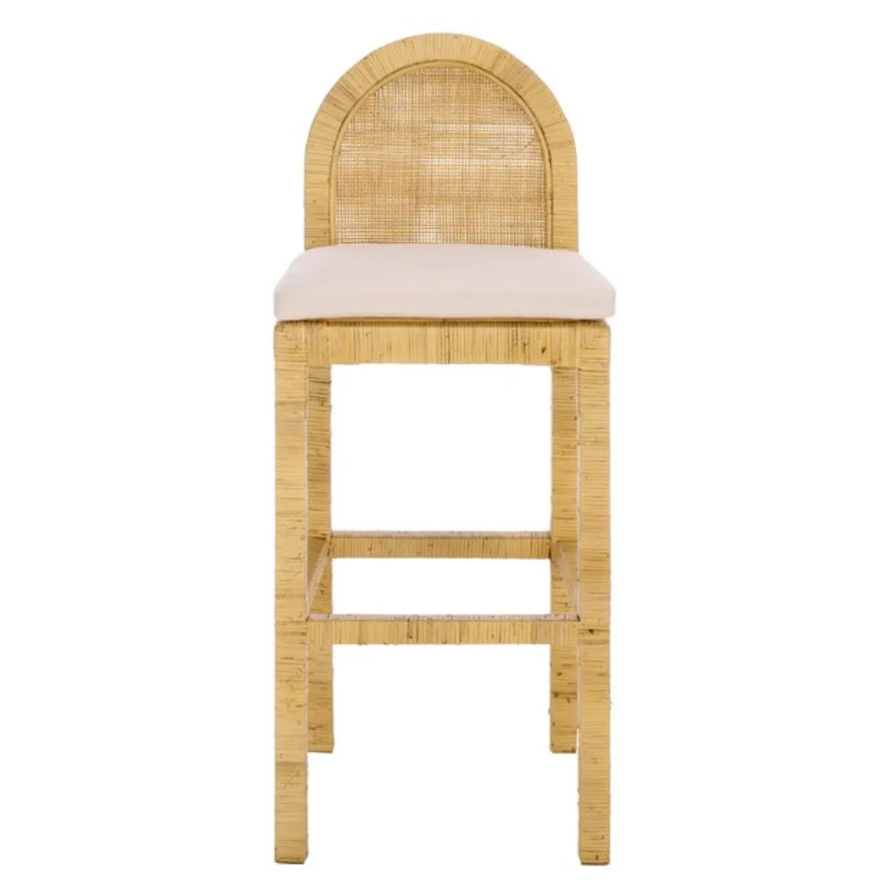 Tojo Cane Round Back Bar Stool in Natural and White