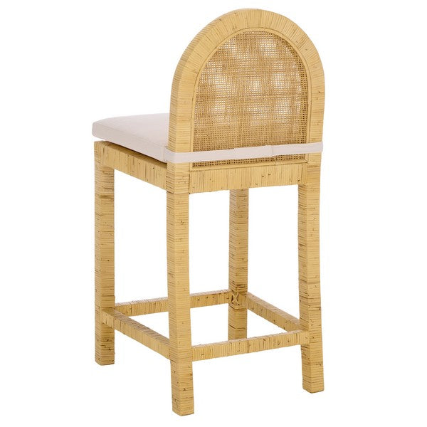 Tojo Cane Roundback Counter Stool in Natural and White