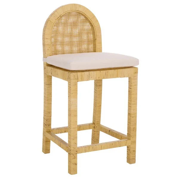 Tojo Cane Roundback Counter Stool in Natural and White
