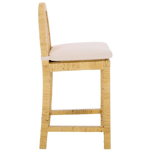 Tojo Cane Roundback Counter Stool in Natural and White