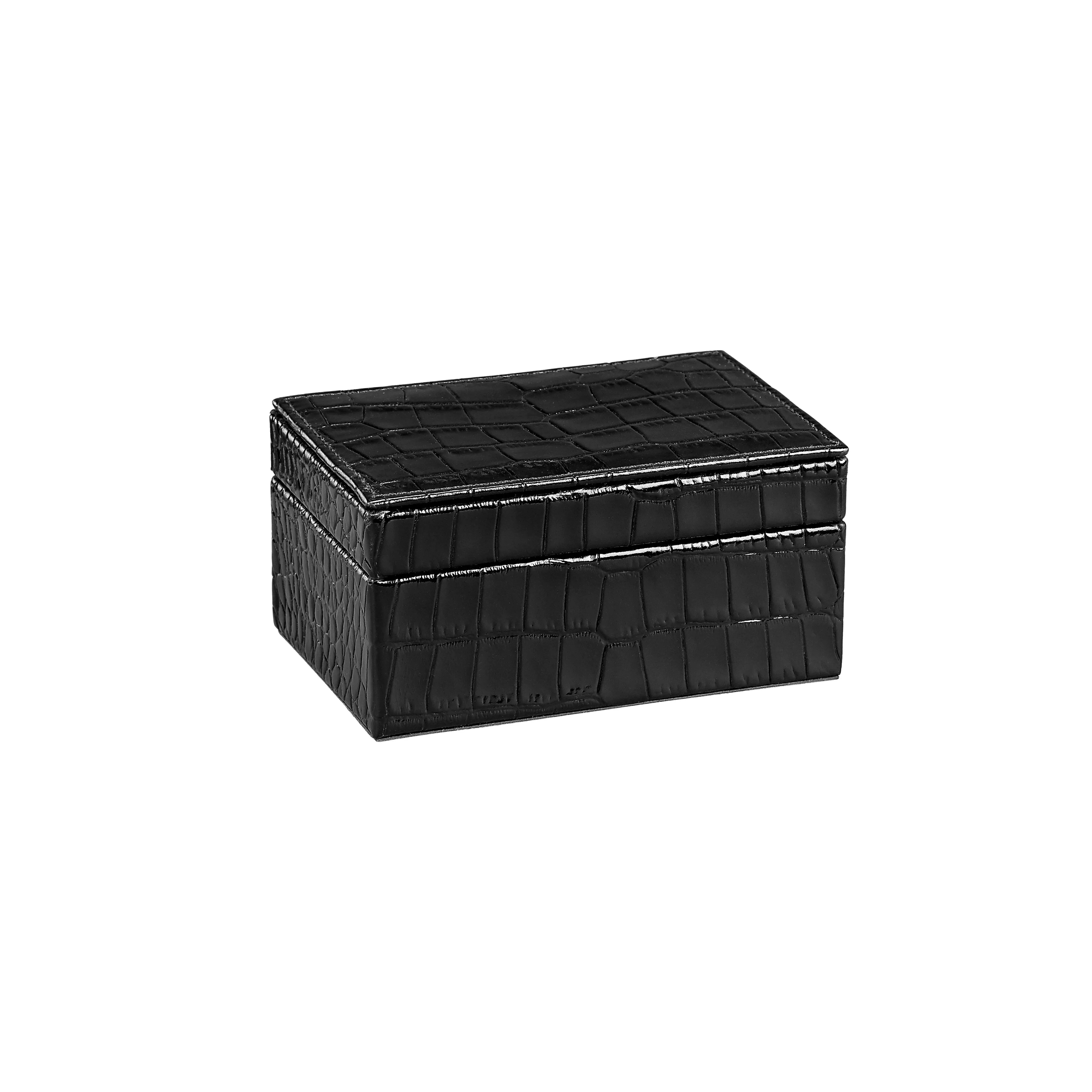 Small Embossed Croc Leather Box in Black - The Mayfair Hall