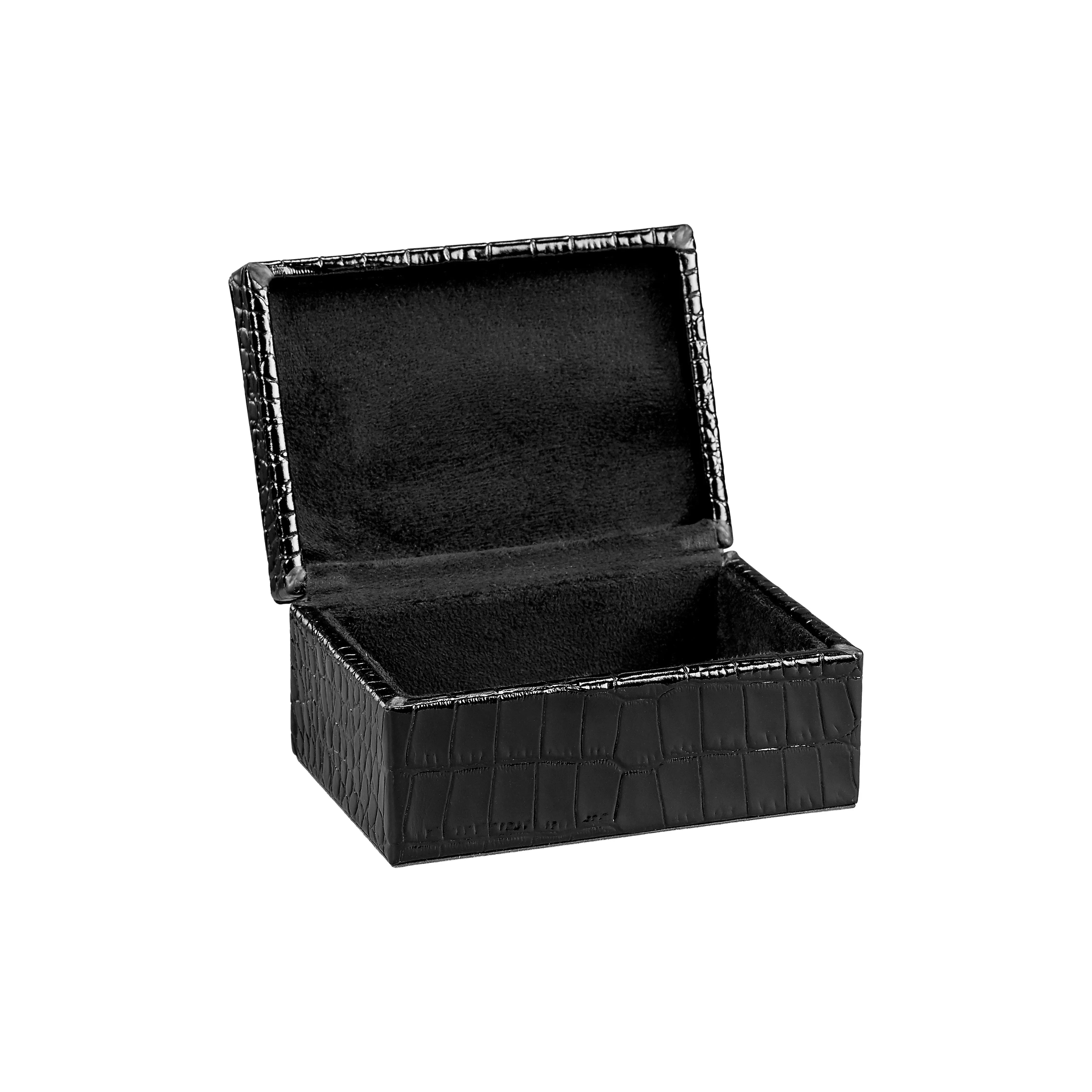 Small Embossed Croc Leather Box in Black - The Mayfair Hall